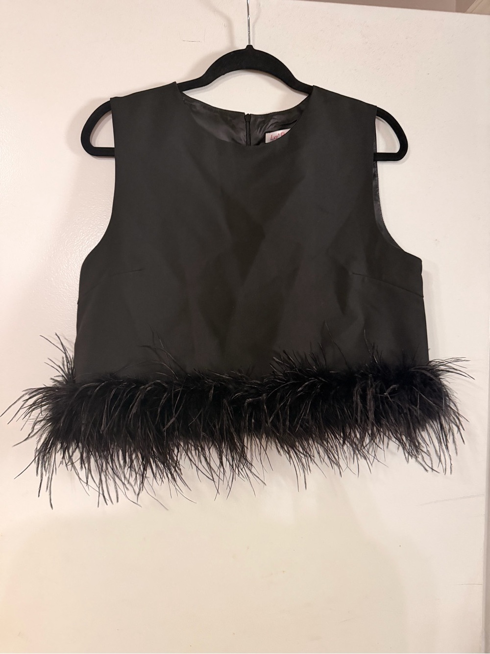 La Ros Black Cropped Ostrich Feather Top